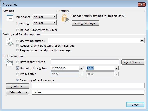 outlook delay sending email 2013