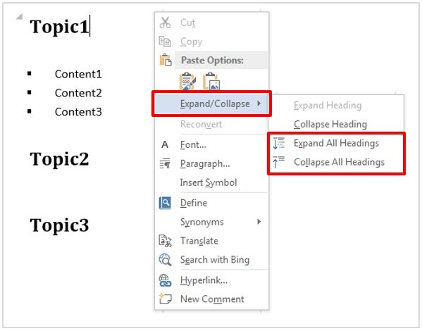 How To Expand Collapse Headings In Word