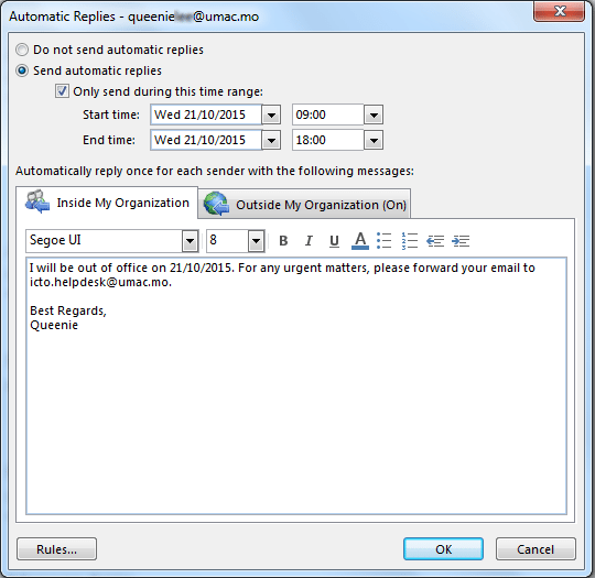 How Set Up Out Of Office Reply Outlook 2013 Muslicustom